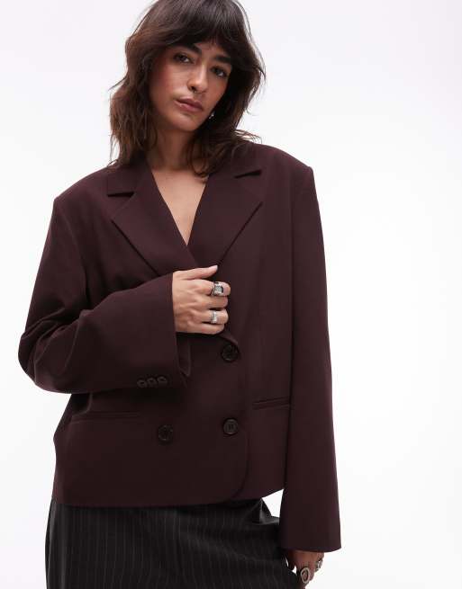 ASOS DESIGN tailored double breasted boxy blazer in plum