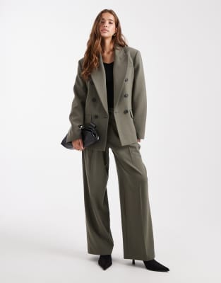 Asos Design Tailored Double Breasted Power Blazer In Green