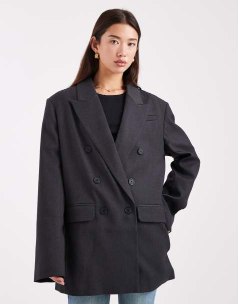 ASOS DESIGN tailored double breasted power shoulder blazer in grey marl