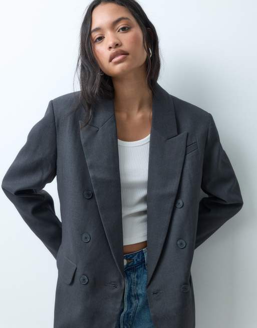 ASOS DESIGN tailored double breasted power shoulder blazer in grey marl, 2 of 5