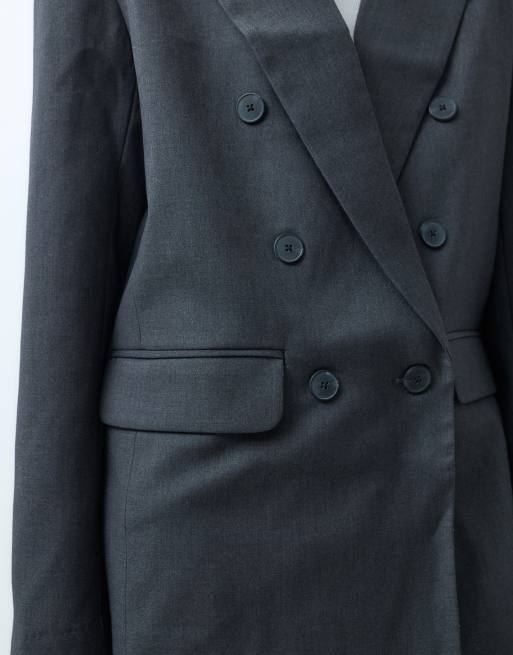 ASOS DESIGN tailored double breasted power shoulder blazer in grey marl, 4 of 5
