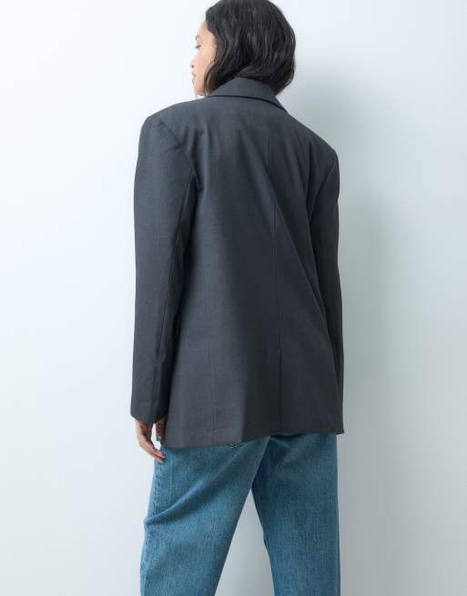 ASOS DESIGN tailored double breasted power shoulder blazer in grey marl, 5 of 5