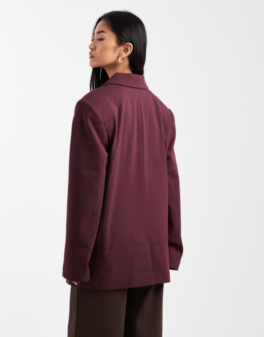 ASOS DESIGN tailored double breasted power shoulder blazer in plum, 4 of 4