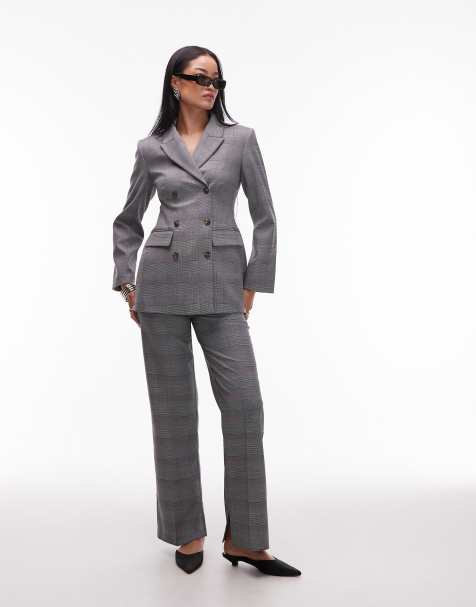 ASOS DESIGN tailored double breasted relaxed blazer suit in monochromatic plaid - view 1