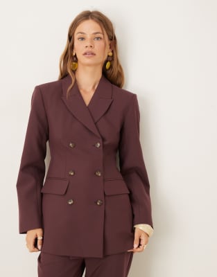 Asos Design Tailored Double Breasted Relaxed Blazer Suit In Brown