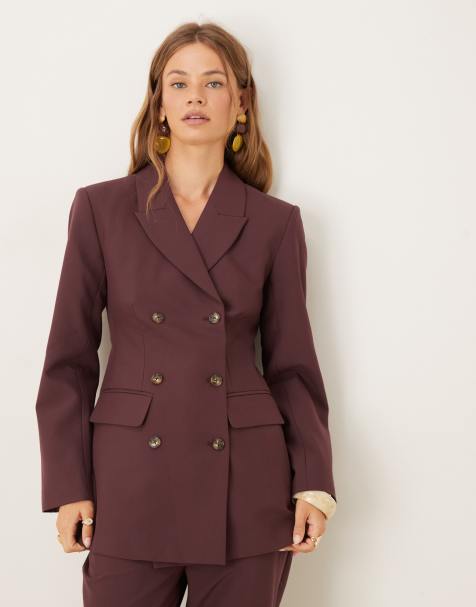 ASOS DESIGN tailored double breasted relaxed blazer suit in plum