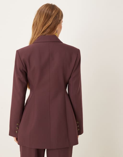 ASOS DESIGN tailored double breasted relaxed blazer suit in plum, 3 of 4