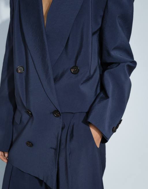 ASOS DESIGN Tailored double breasted soft suit blazer in navy, 3 of 7