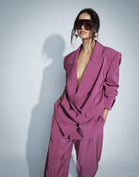 ASOS DESIGN tailored double breasted soft suit blazer in purple - view 1