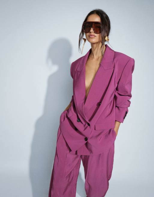 ASOS DESIGN Tailored double breasted soft suit blazer in purple, 2 of 9