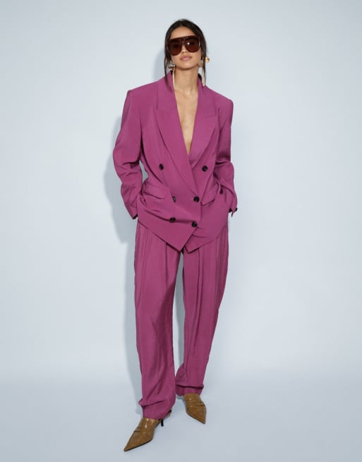 ASOS DESIGN Tailored double breasted soft suit blazer in purple, 3 of 9