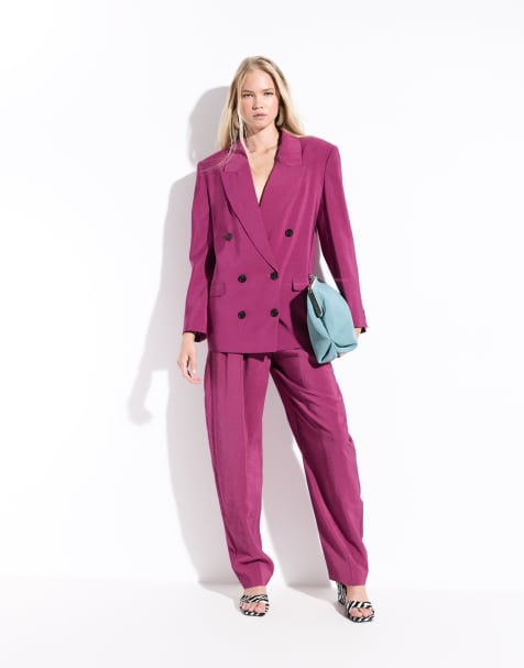 ASOS DESIGN tailored double breasted soft suit in purple - view 1