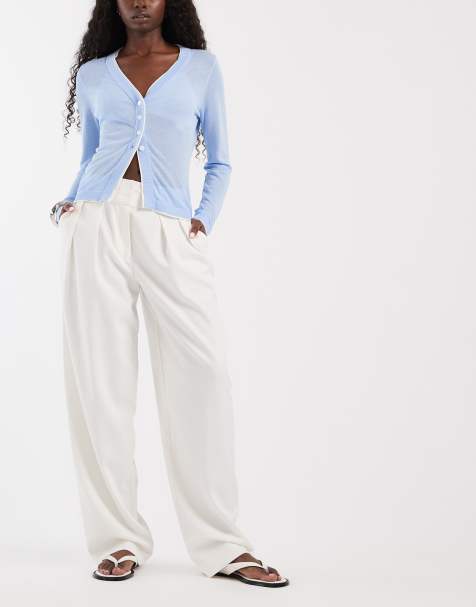 ASOS DESIGN tailored double pleat tapered trousers in cream - view 1