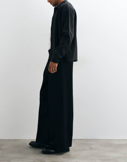 ASOS DESIGN tailored double pleated loose leg pants in black, 3 of 5