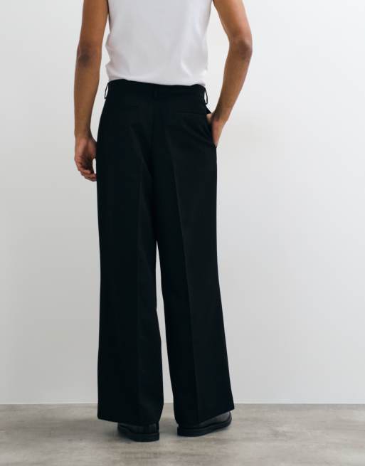 ASOS DESIGN tailored double pleated loose leg trousers in black, 2 of 5