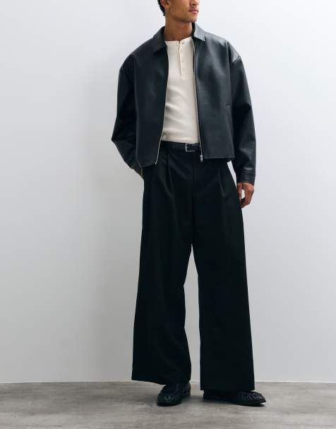 ASOS DESIGN tailored double pleated loose leg trousers in black - view 1