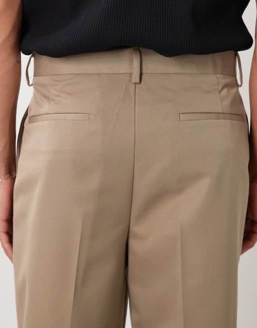 ASOS DESIGN tailored double pleated wide leg pants in khaki, 4 of 5