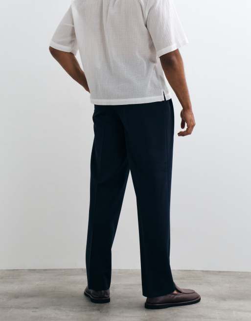 ASOS DESIGN tailored double pleated wide leg pants in navy, 5 of 5