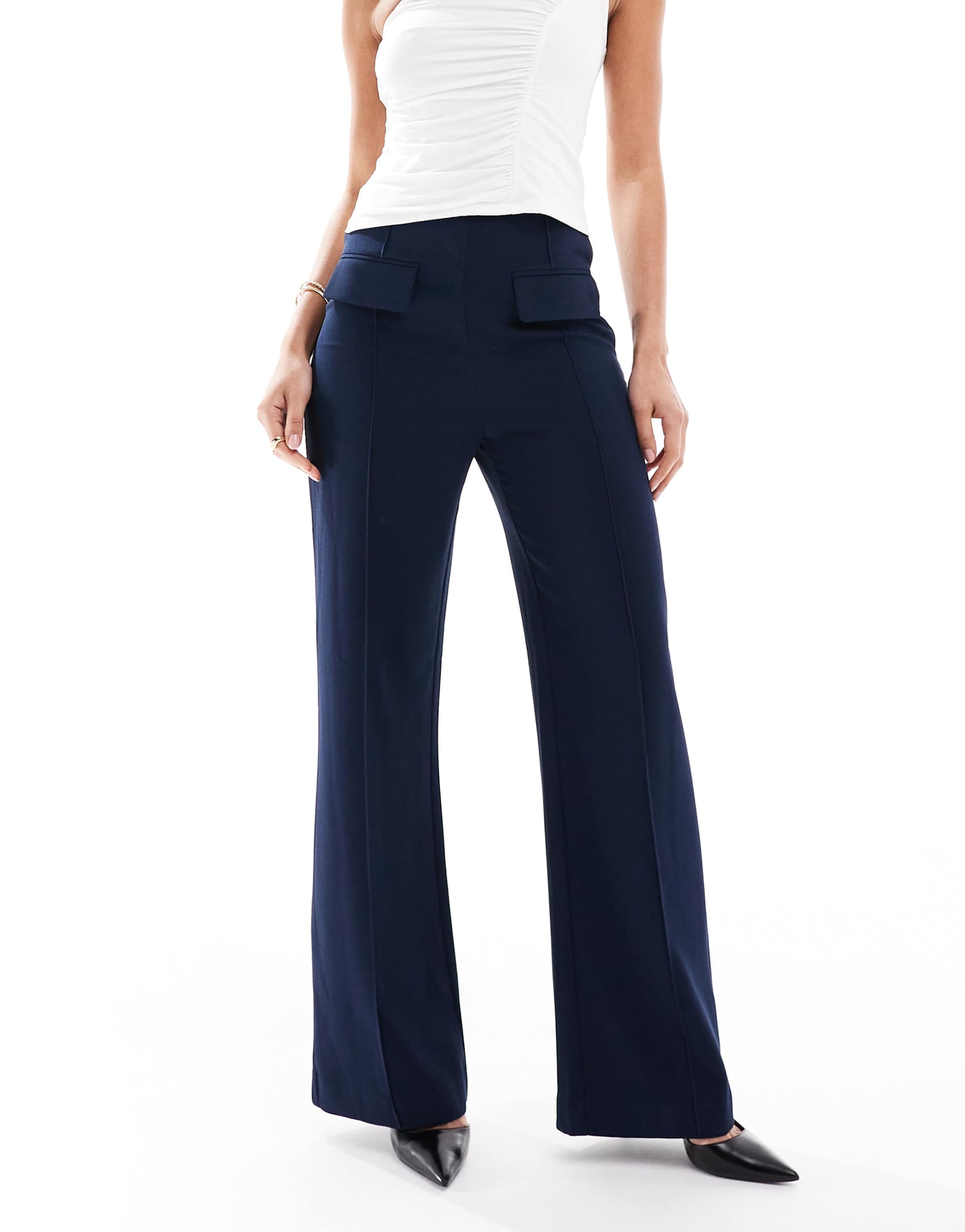 asos design tailored double pocket seam detail pants in navy
