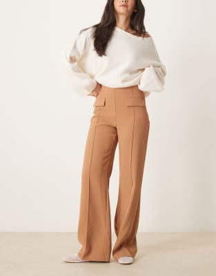 Asos Design Tailored Double Pocket Straight Leg Pants With Pleat Detail In Brown