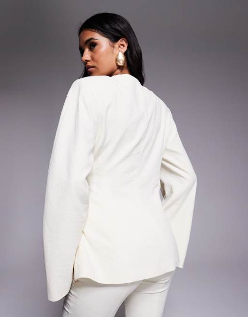 ASOS DESIGN tailored double tie side blazer co-ord in buttermilk, 3 of 4