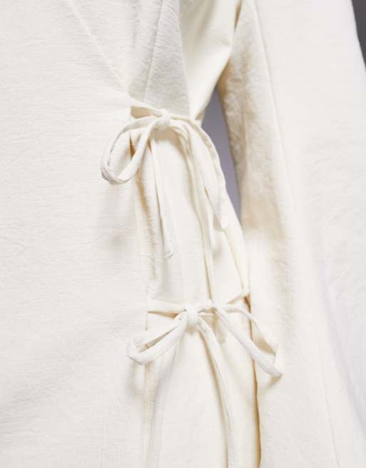 ASOS DESIGN tailored double tie side blazer co-ord in buttermilk, 4 of 4