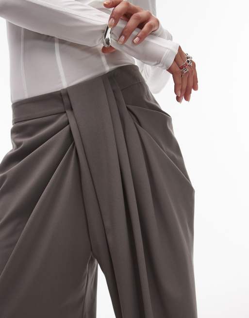 ASOS DESIGN tailored drape mansy wide leg pants in olive
