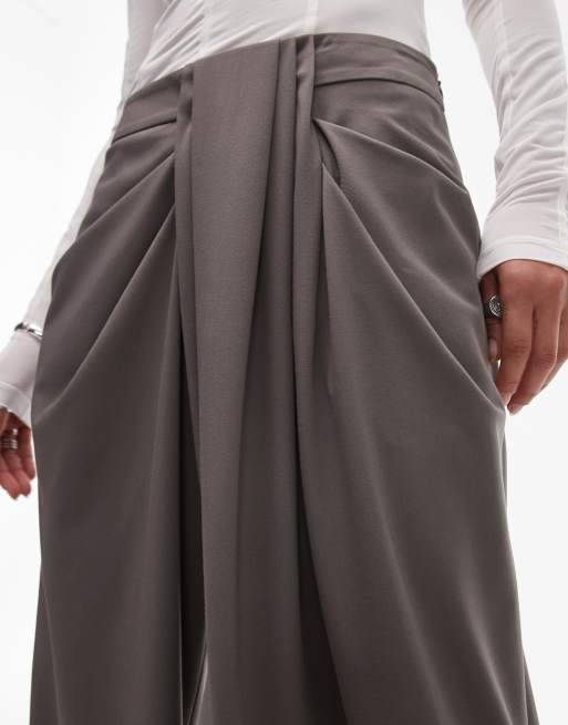 ASOS DESIGN tailored drape mansy wide leg pants in olive