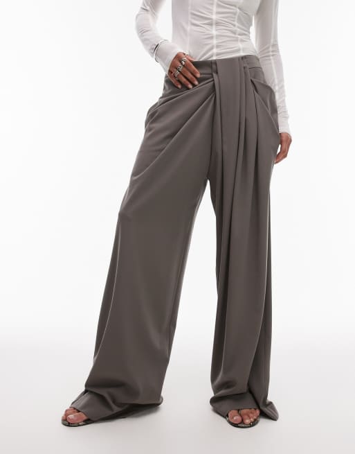 ASOS DESIGN tailored drape mansy wide leg pants in olive
