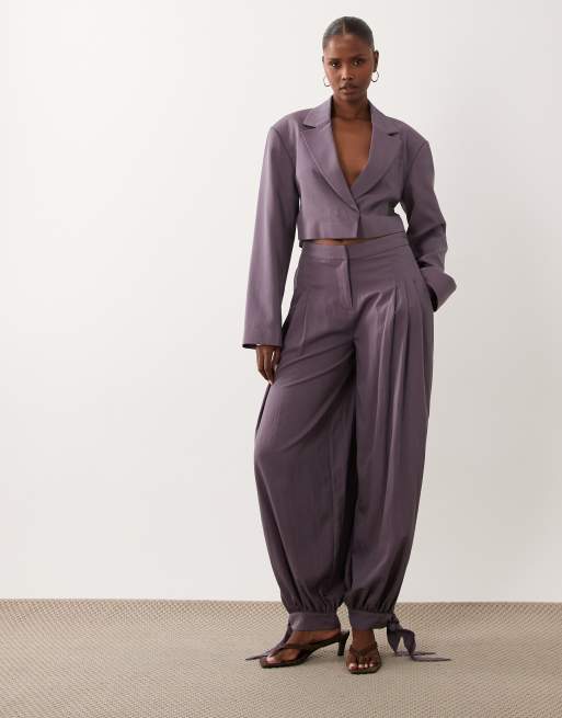 ASOS DESIGN Tailored drape tie waist blazer in mauve (part of a set), 3 of 5