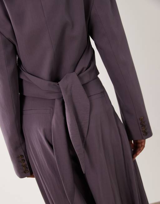 ASOS DESIGN Tailored drape tie waist blazer in mauve (part of a set), 4 of 5