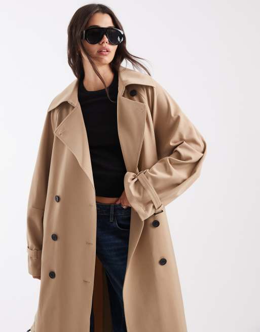 ASOS DESIGN Tailored draped oversized mac jacket in sand, 3 of 4