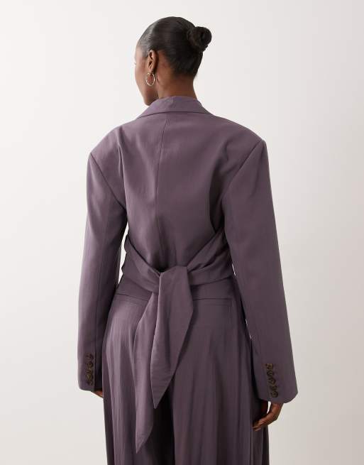 ASOS DESIGN Tailored draped tie waist blazer in mauve - part of a set, 5 of 5