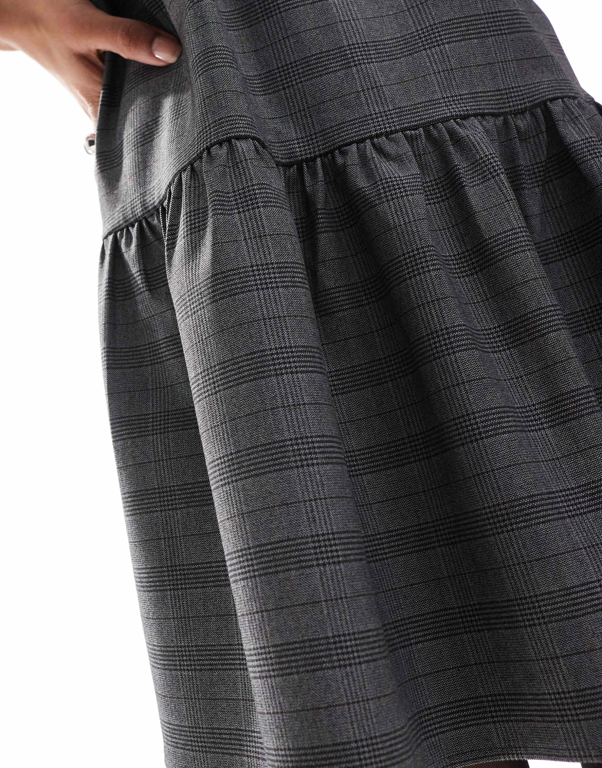 asos design tailored drop waist mini dress in gray check