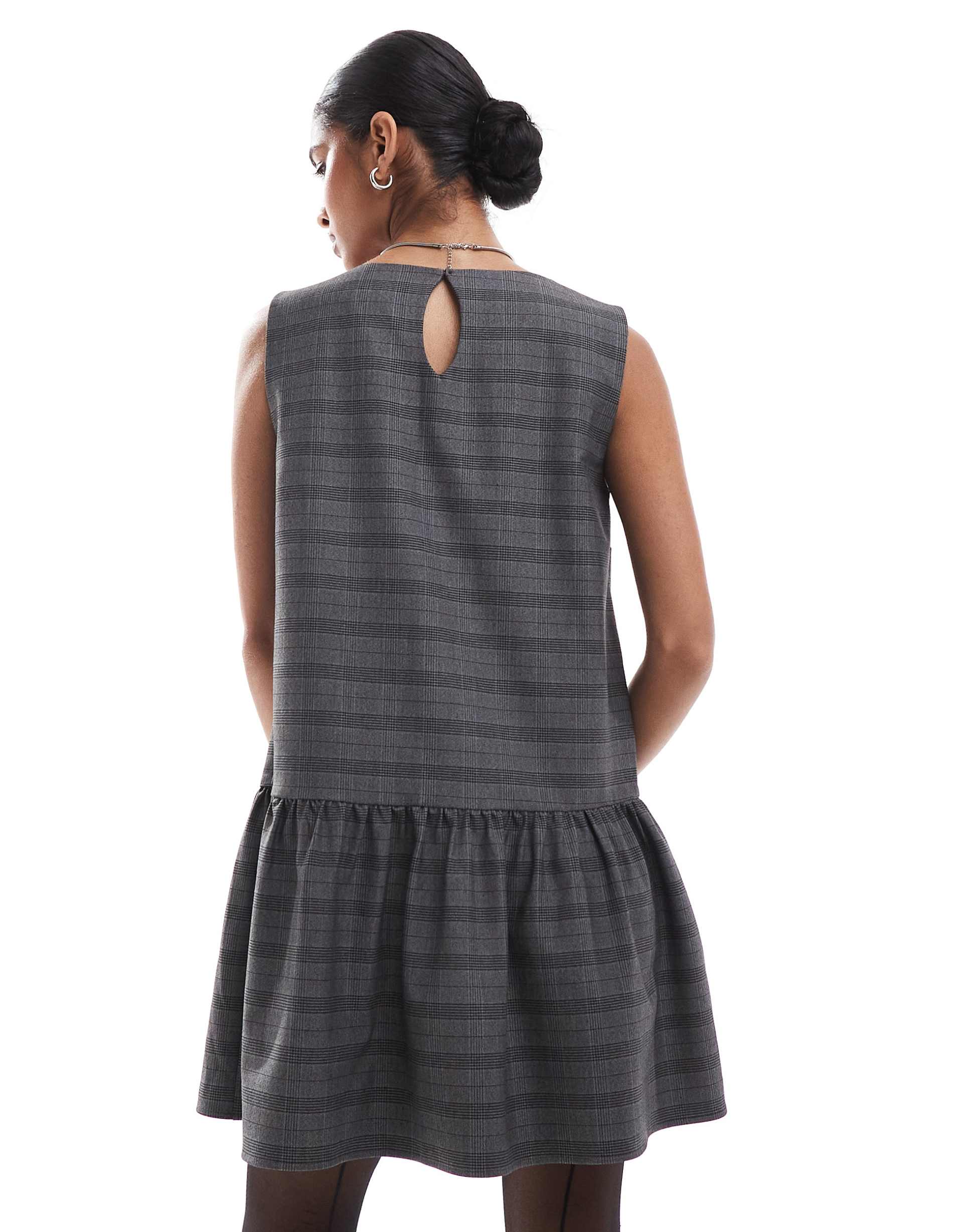 asos design tailored drop waist mini dress in gray check