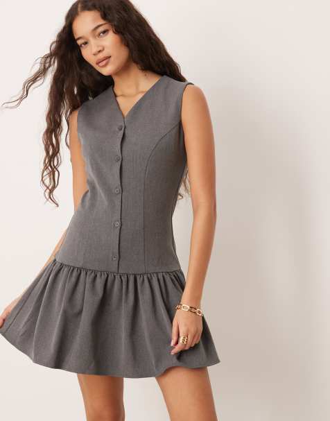 ASOS DESIGN tailored drop waist mini dress in grey - view 1