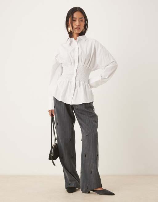 ASOS DESIGN tailored embellished wide leg trouser with pleat detail in grey