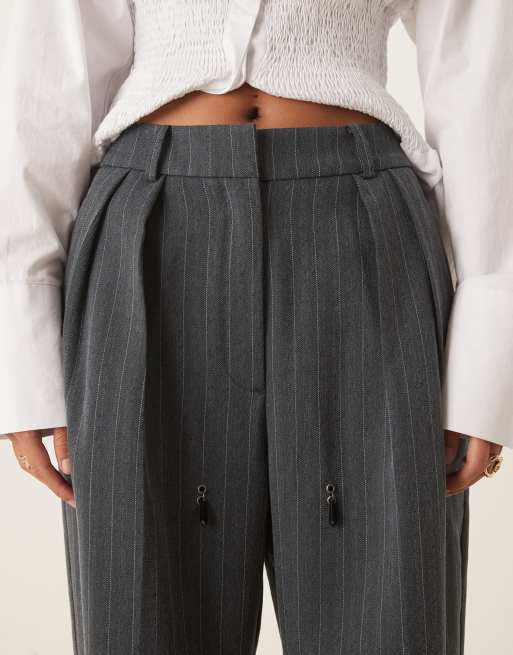 ASOS DESIGN tailored embellished wide leg trousers with pleat detail in grey , 2 of 4