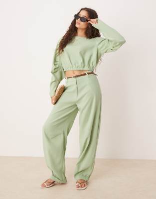 ASOS DESIGN tailored extreme barrel pants in green (part of a set) - view 1