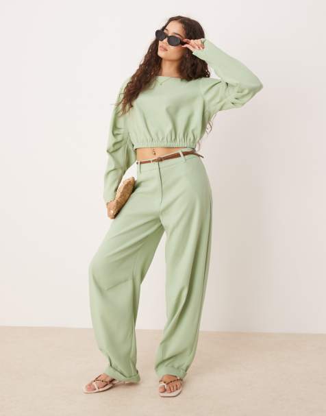 ASOS DESIGN tailored extreme barrel trousers co-ord in green - view 1