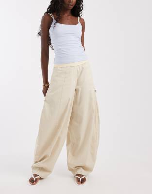 Asos Design Tailored Extreme Taper Barrel Pants In Neutral