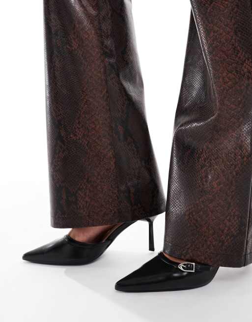 ASOS DESIGN tailored faux leather clean flare trousers in brown snake, 5 of 5