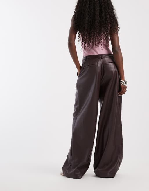 ASOS DESIGN tailored faux leather low rise mensy trousers in burgundy, 5 of 5