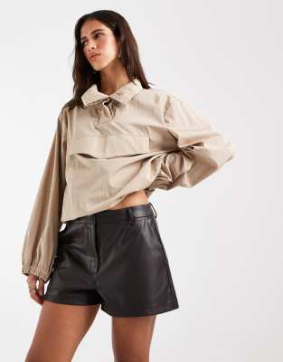 Asos Design Tailored Faux Leather Micro Shorts In Brown