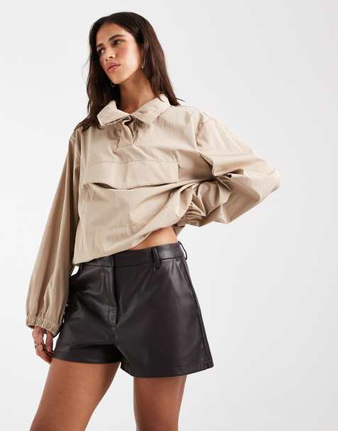 ASOS DESIGN Tailored faux leather micro shorts in brown - view 1