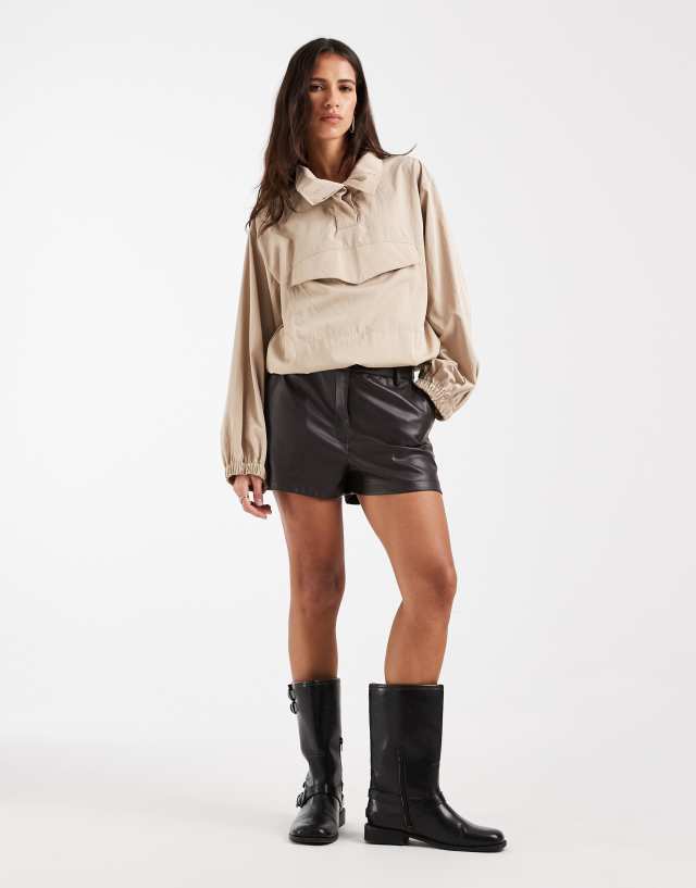 ASOS DESIGN Tailored faux leather micro shorts in brown | ASOS