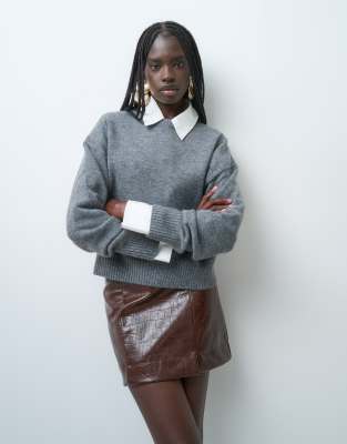Asos Design Tailored Faux Leather Mini Skirt With Split In Brown