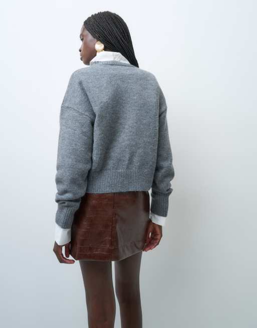 ASOS DESIGN Tailored faux leather mini skirt with split in tan croc, 3 of 5