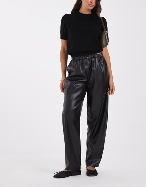 ASOS DESIGN Tailored faux leather peg jogger in black | ASOS