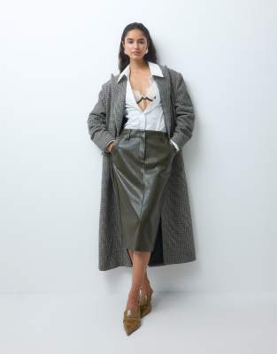 Asos Design Tailored Faux Leather Pencil Skirt In Gray